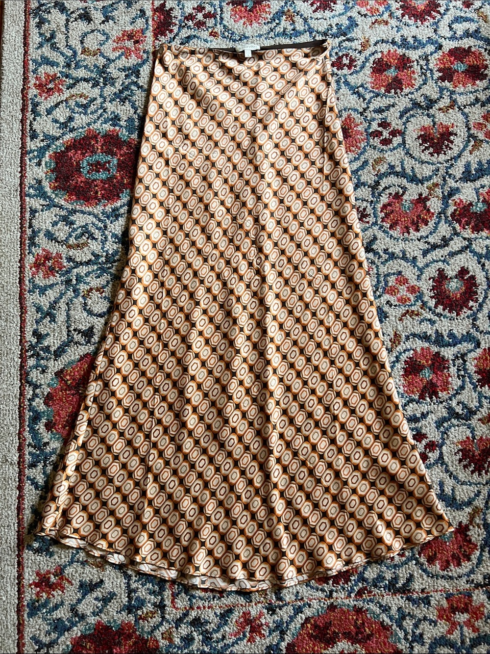 Ronny Kobo Collection Brown and Cream Geometric A-Line Maxi Skirt